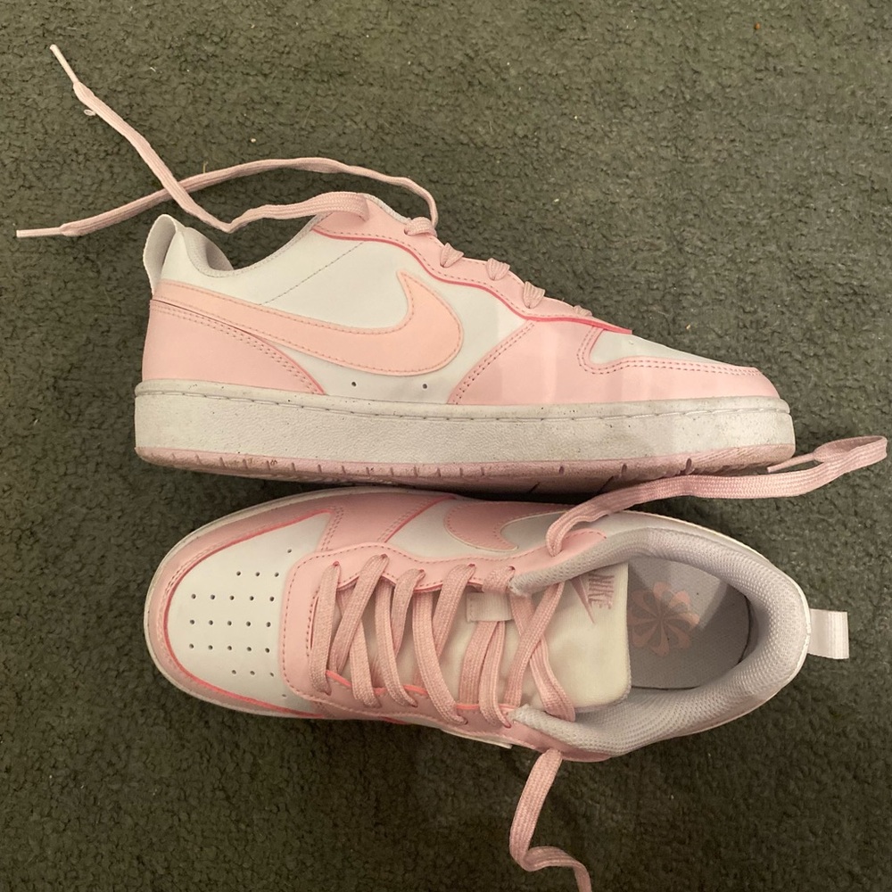 Pink and white nike lows
